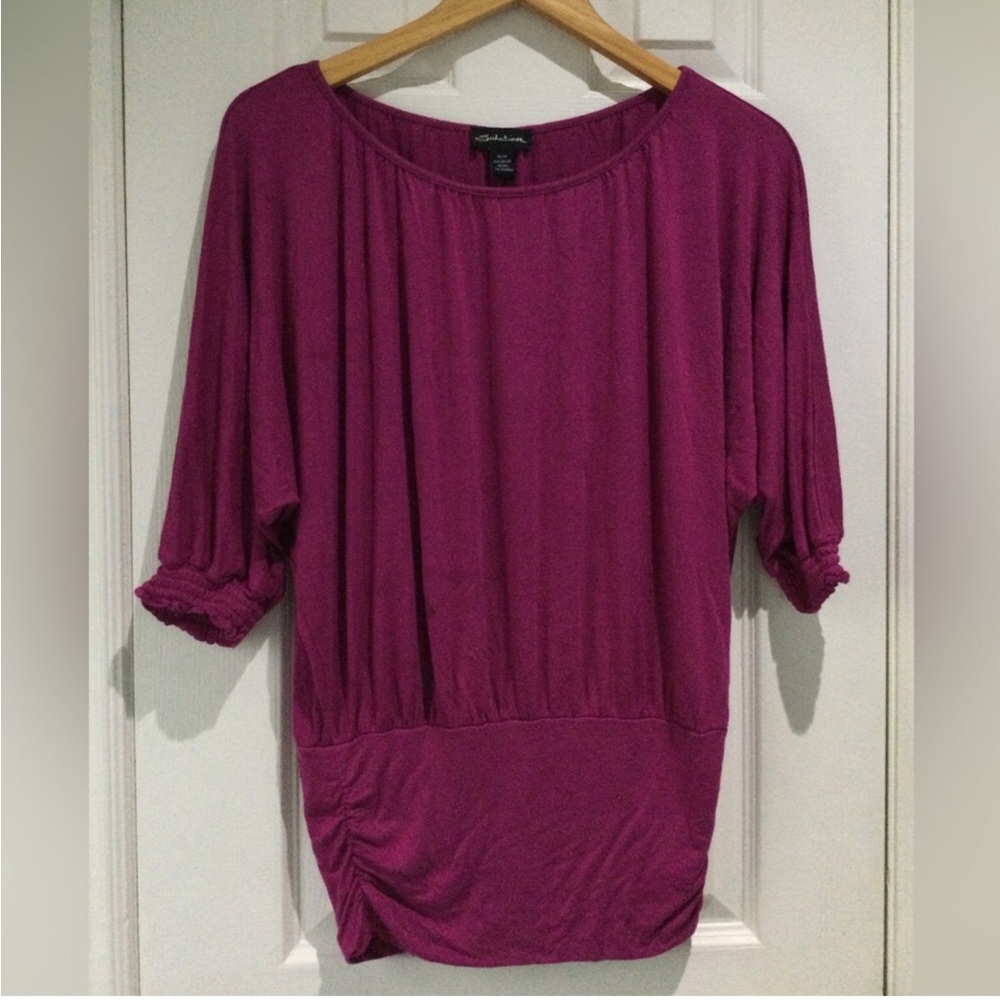 Seductions Relaxed Rayon 3/4 Sleeve Ruched Blouse